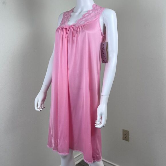 Vintage Union Cira Women Size S Pink Satin Lace Pullover Nightgown Semi Sheer - Picture 16 of 16